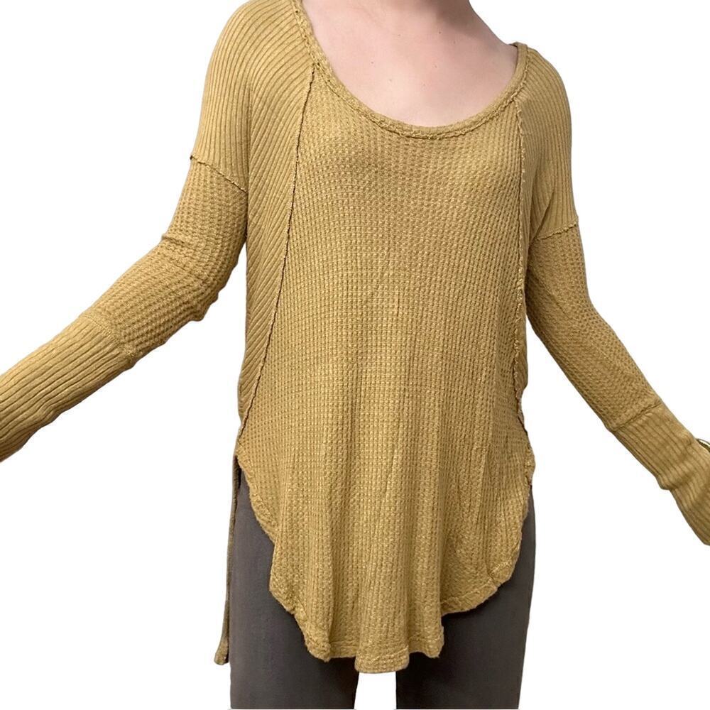 Free People Sweater Shirt Long Sleeve Yellow Boho Fairy Oversized Size Small